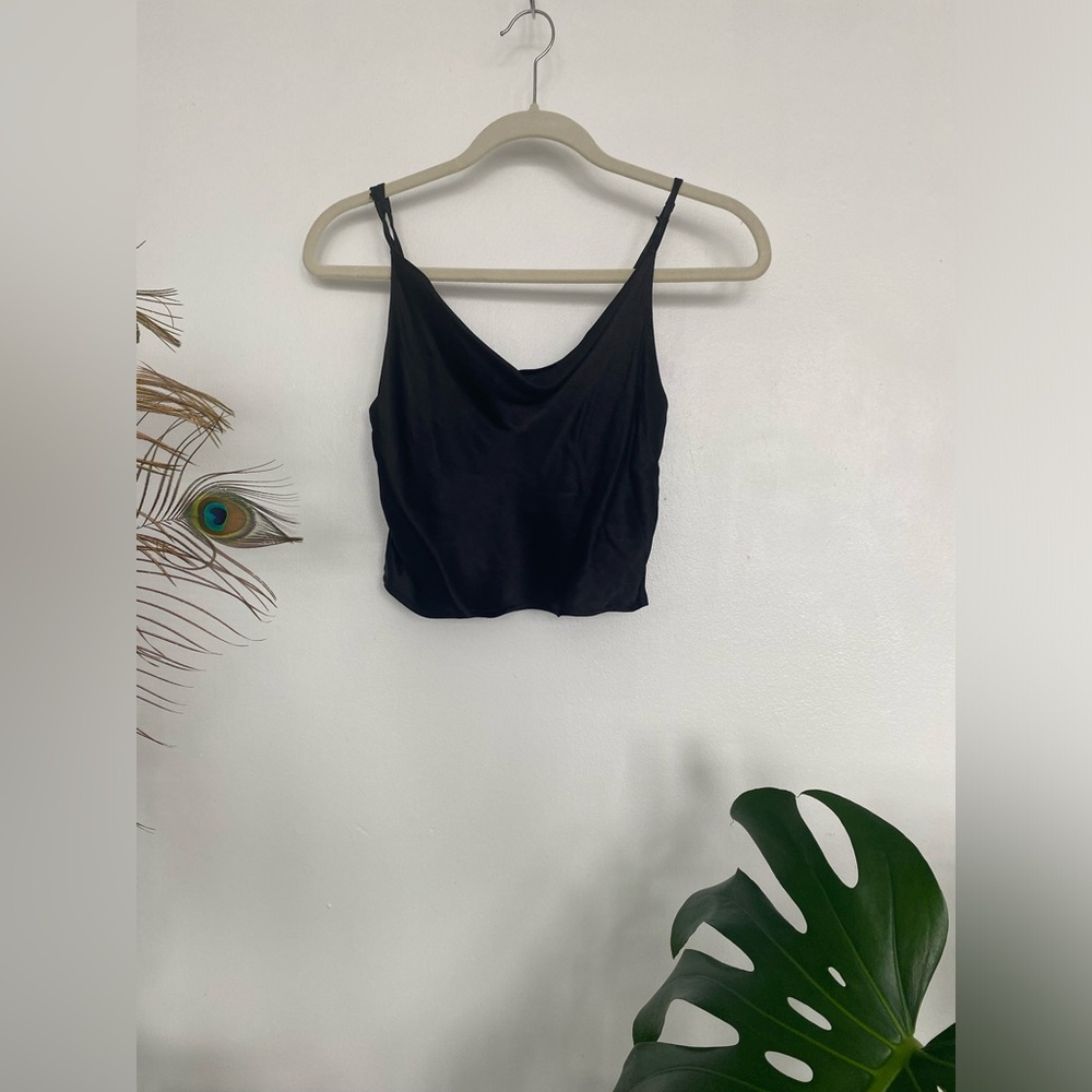 Zara Black Satin Cowl Neck Camisole Top